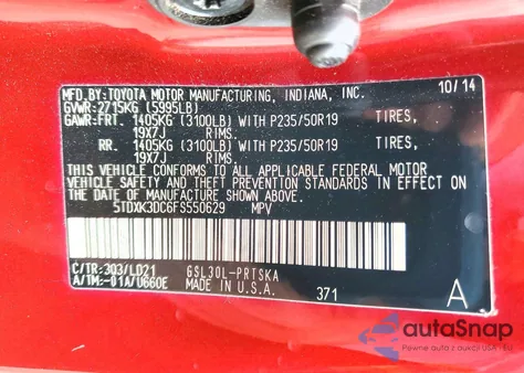 2015 Toyota Sienna Se Premium 8-Passenger z USA, uszkodzony, nr VIN 5TDXK3DC6FS550629